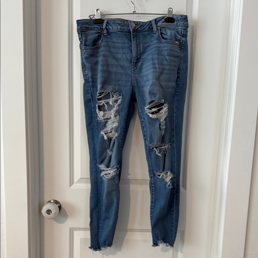 American Eagle Outfitters Blue Skinny Jeans with Distressed Detailing